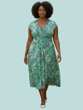 Jones New York Dress Women’s Speckled Print Empire Waist Midi Dress 14 Green